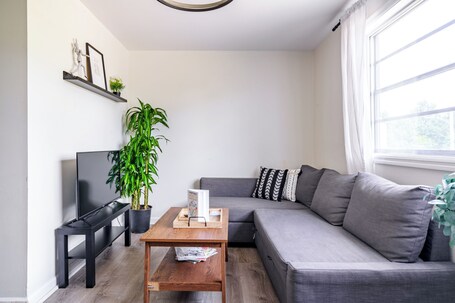 Hus Deluxe | Vardagsrum | 55-tums smart-tv med digitalkanaler, Netflix och Hulu