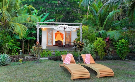 Terrace/patio. Deluxe Oceanfront Villa with indoor and outdoor private shower and private deck.