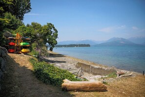 On the beach, sun loungers, beach towels