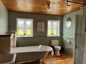 Een douche, een bubbelbad, een haardroger, handdoeken