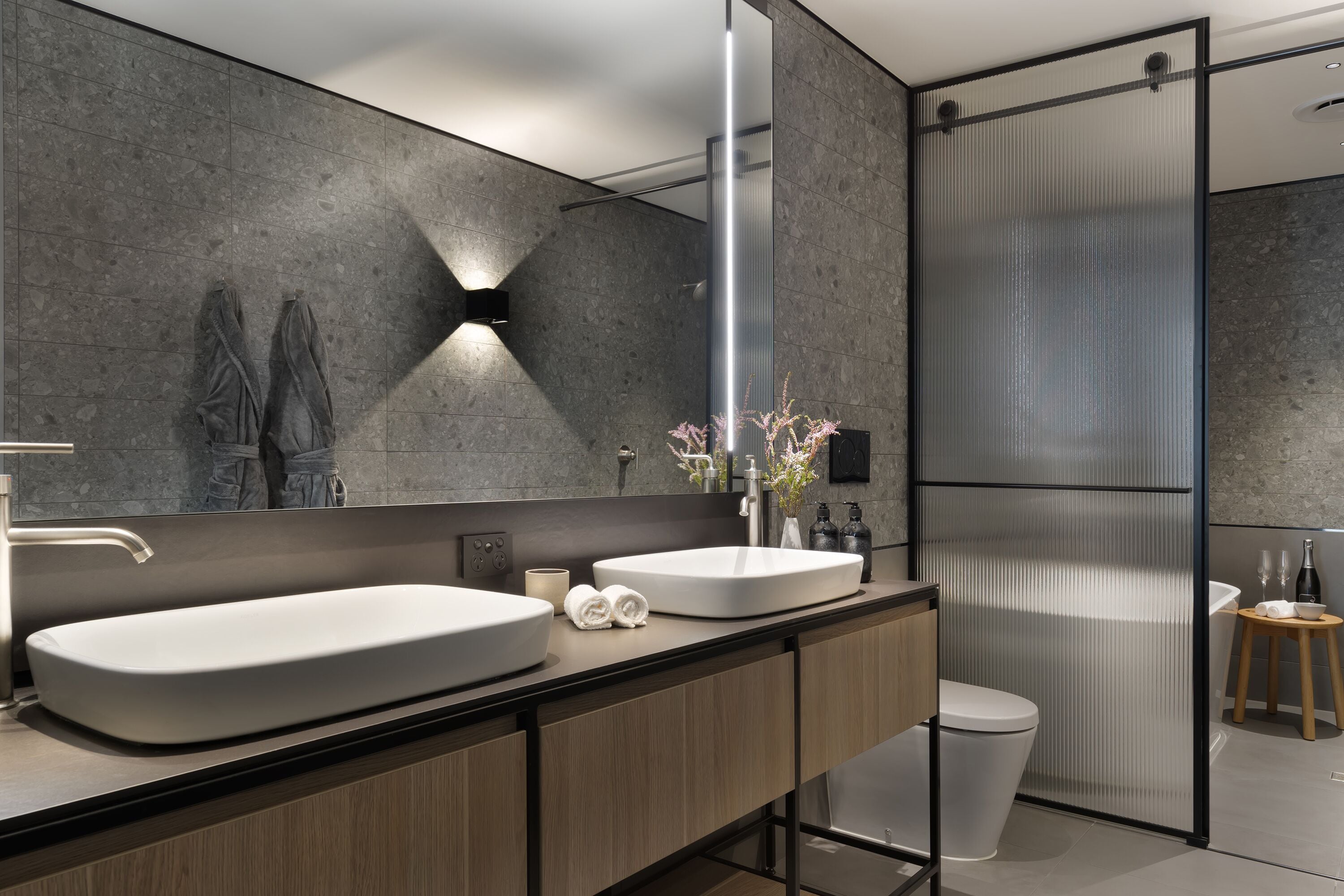 Capitol Studio | Bathroom | Free toiletries, hair dryer, bathrobes, slippers