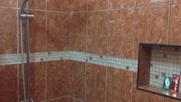 Douche, serviettes fournies, papier toilette