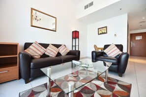 Standard Apartment, Marina View, Lakeside | Living area | Flat-screen TV - 1BR Apartment Stunning Marina View - MVT (Dubai)