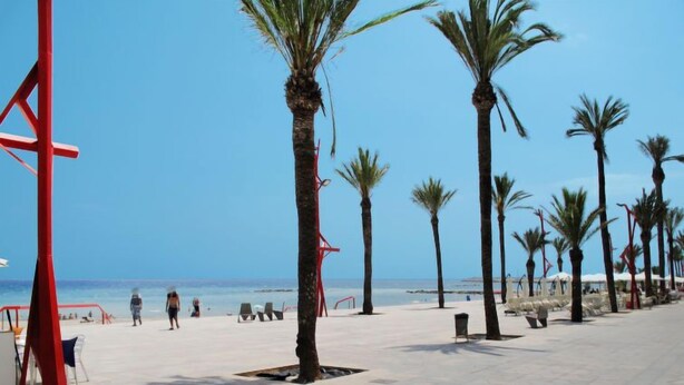 A beachside promenade with palm trees, a clear sky, and a calm sea. - Cala Gabriel by Interhome (Vinarós)