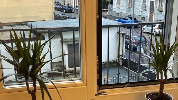 A window with two potted plants on the ledge. - Navigli bilocale  (Milan)