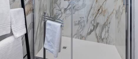 Shower, hair dryer, bidet, towels