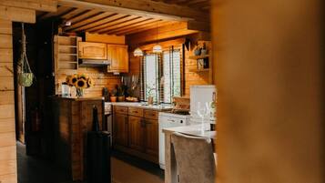 Een koelkast, een oven, een kookplaat, een vaatwasser