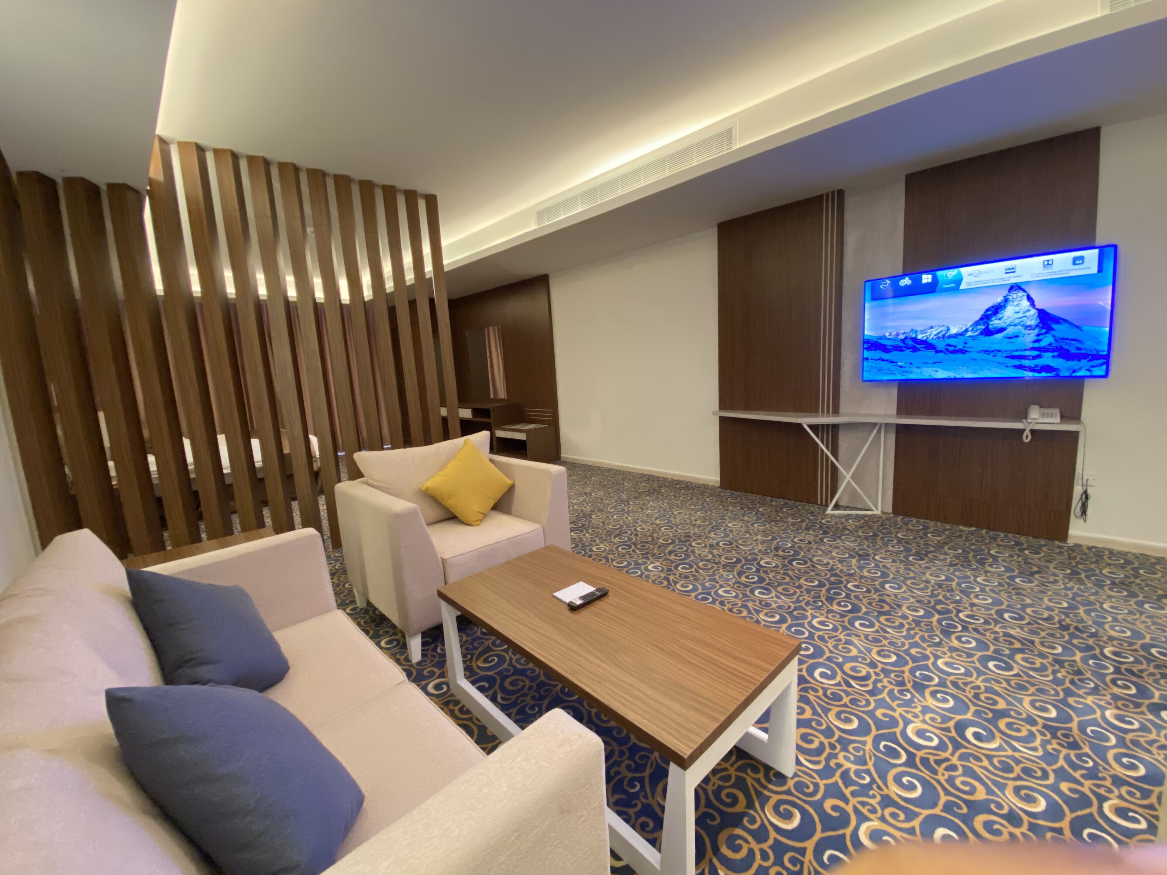 Suite, 1 très grand lit | Coin séjour | Télévision LCD de 20 pouces avec chaînes par satellite, télévision