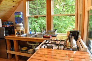 Fridge, oven, stovetop, coffee/tea maker