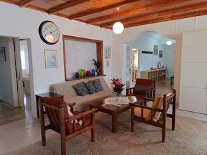 Smart TV, fireplace, DVD player, books