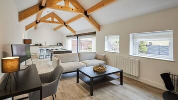 Télévision, cheminée, espaces bureaux