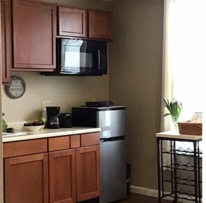 Fridge, microwave, coffee/tea maker, electric kettle - The European inspired Studio Apartment close to UD (Dayton)