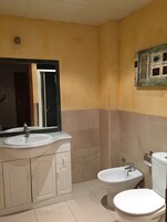 Business Apartment | Bathroom | Shower, free toiletries, hair dryer, bidet