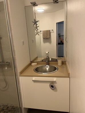 Hair dryer, towels, toilet paper
