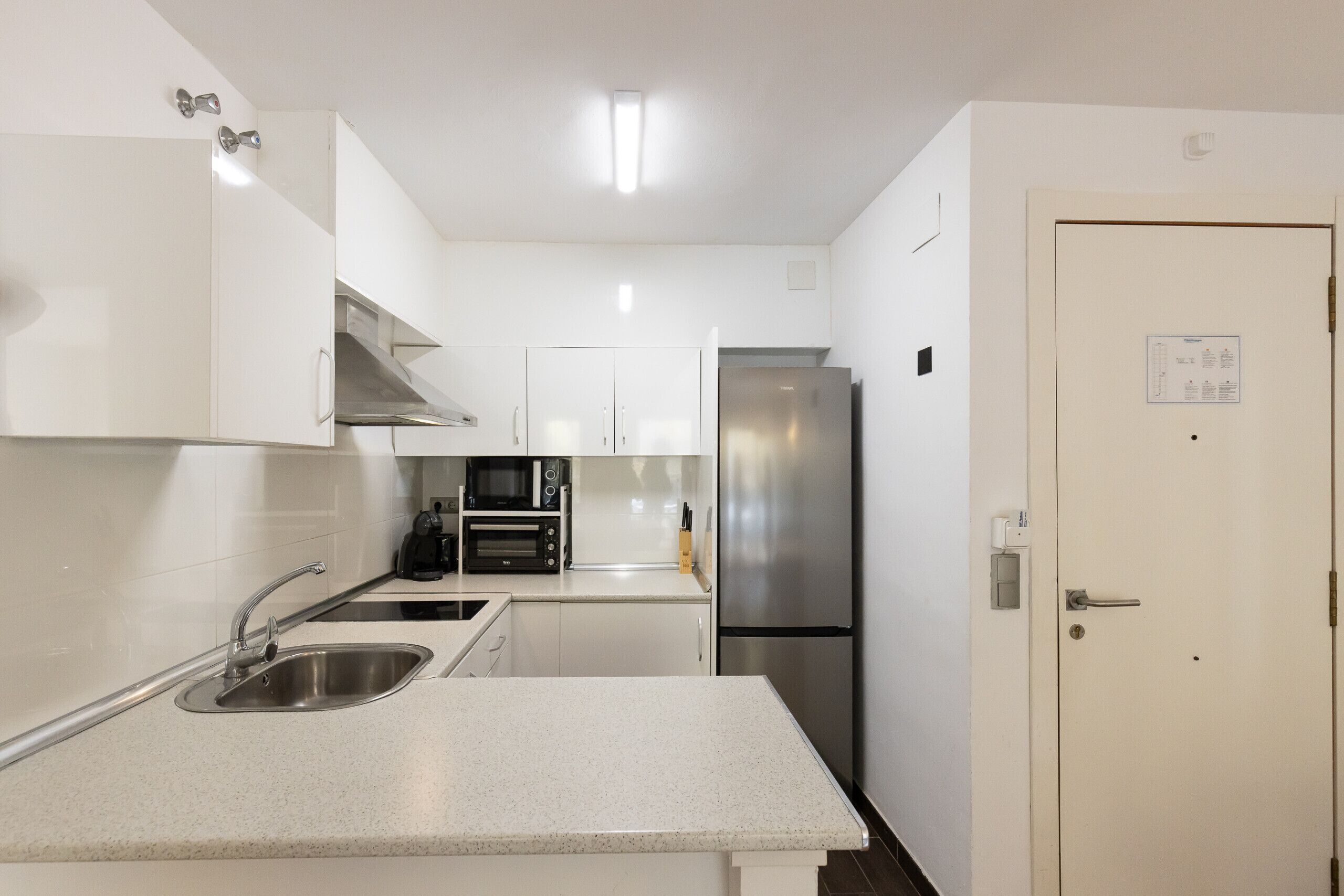 Fridge, microwave, coffee/tea maker, toaster