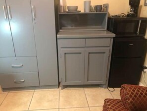 Fridge, microwave, coffee/tea maker