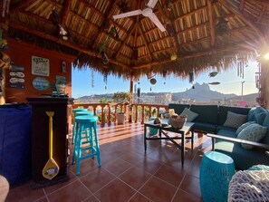 Terrace/patio - Oceanview Apt. with pool, pickleball court and palapa-bar. (San Carlos)
