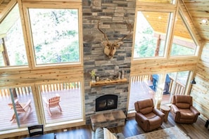Smart TV, fireplace, video games, DVD player