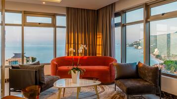 Flat-screen TV, DVD player, iPod dock, pay films