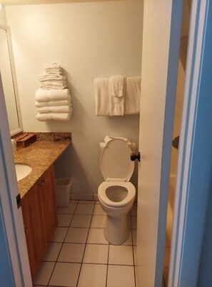 Haartrockner, Handtücher, Seife, Toilettenpapier