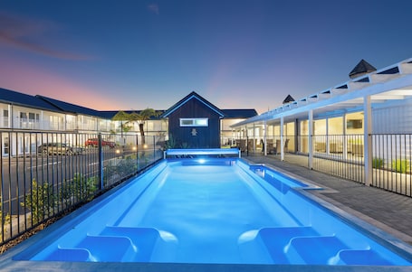 Outdoor pool, open 9:00 AM to 9:00 PM, pool umbrellas, sun loungers