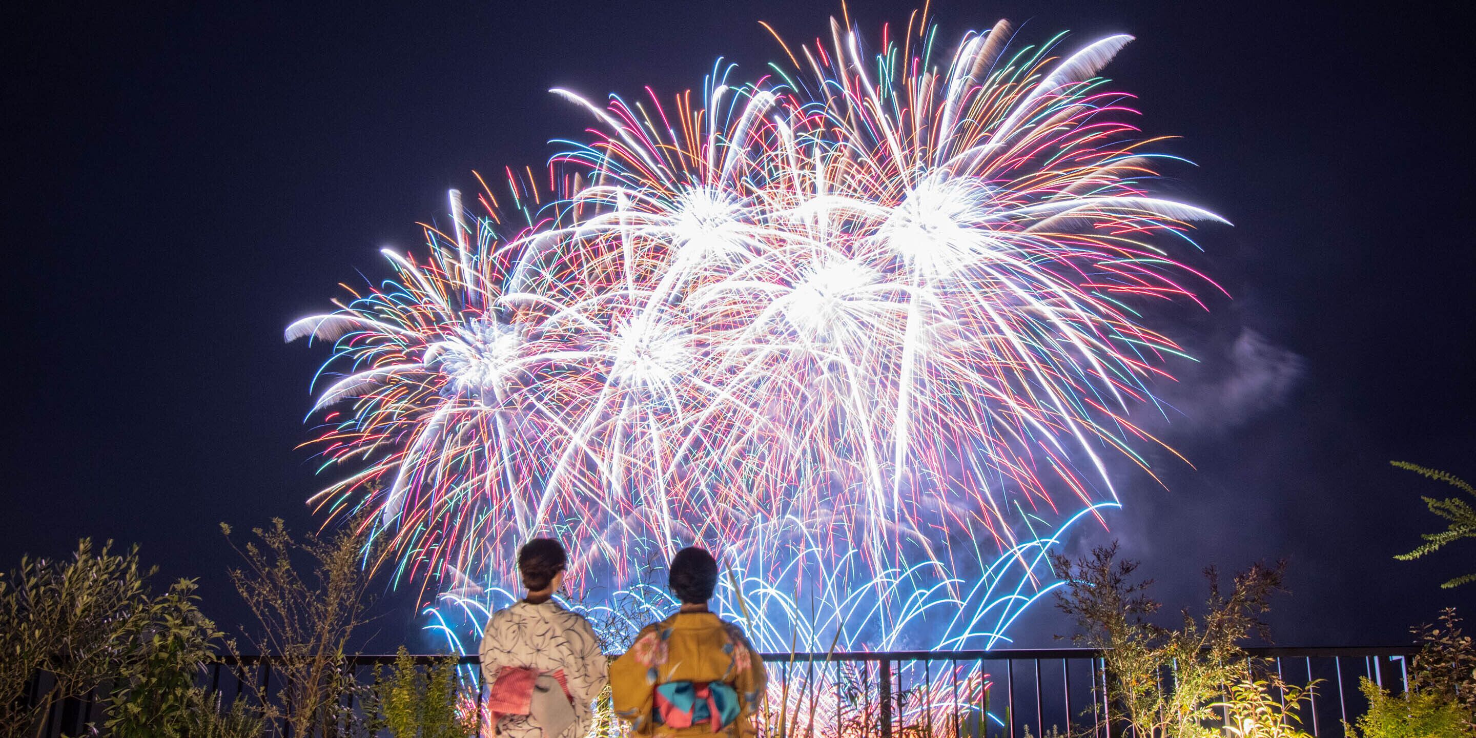 Two people watching fireworks.