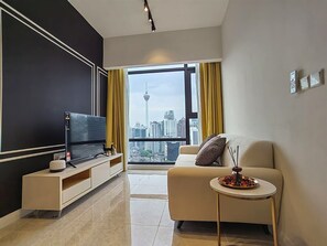 Deluxe Condo, 1 Bedroom, City View | Living area | 40-inch Smart TV with digital channels - The Axon Bukit Bintang by SMOVF BNB (Kuala Lumpur)