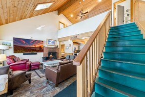 Smart TV, fireplace, video games, DVD player