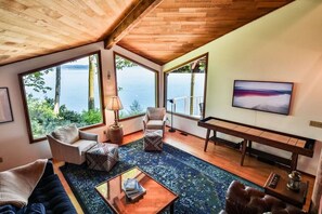 TV, fireplace, DVD player, books