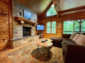 TV, fireplace, foosball