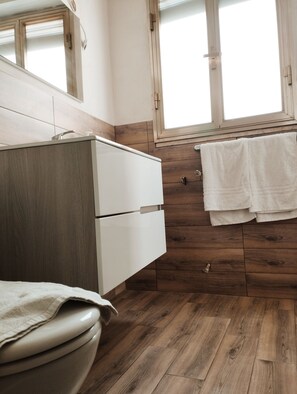 Suihku, hiustenkuivaaja, pyyhkeet, saippua