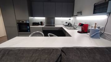 Apartment | Private kitchen | Fridge, microwave, oven, stovetop