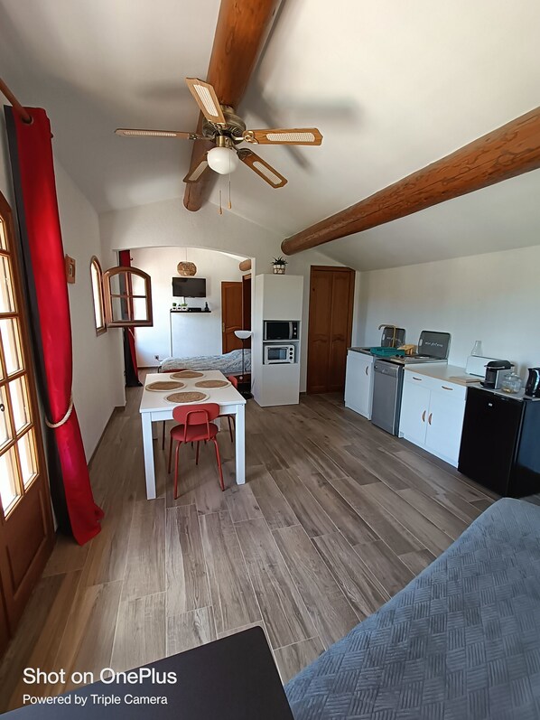 1 chambre, fer et planche à repasser, lit de bébé portatif