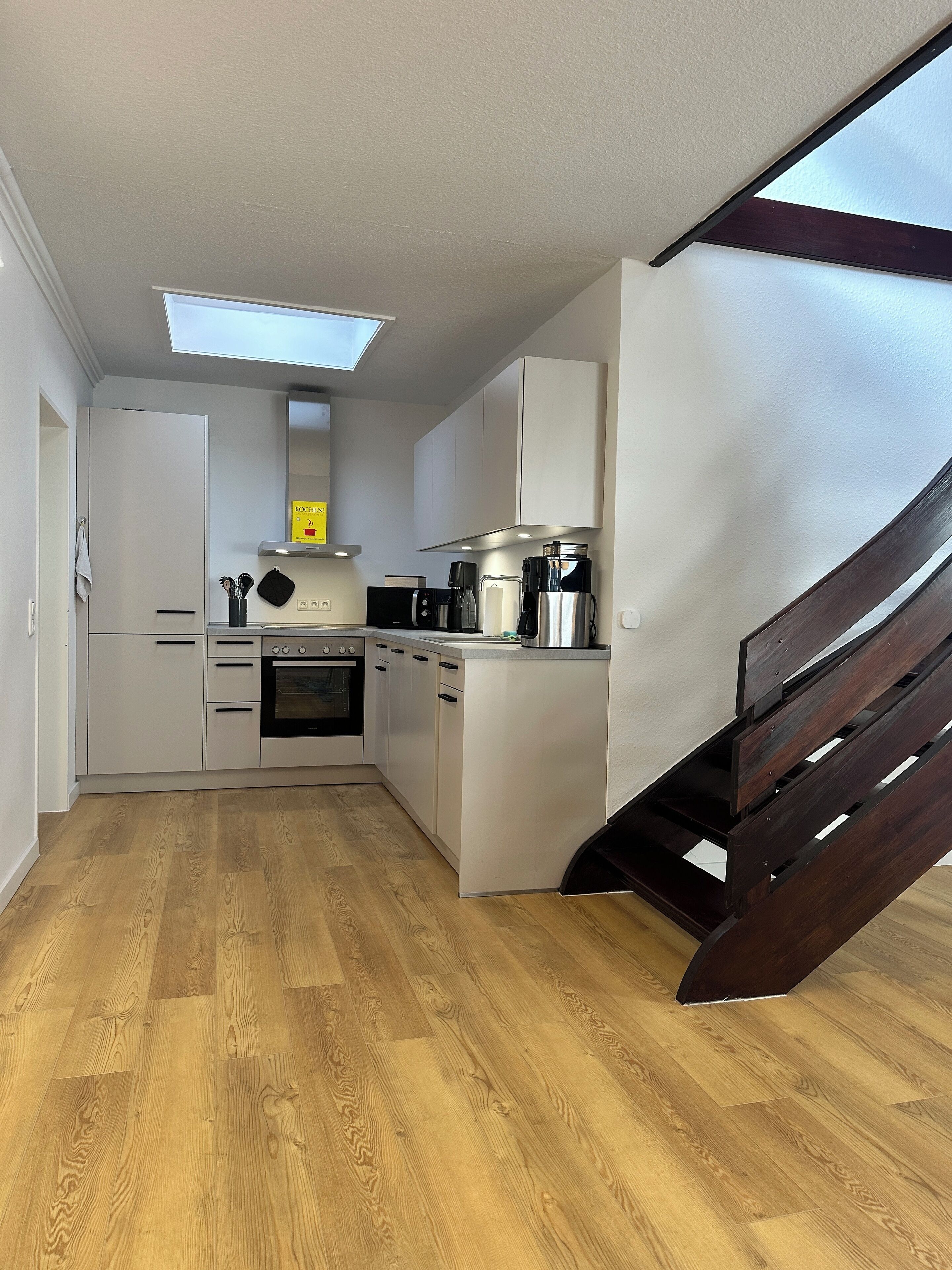 Frigorífico, microondas, horno y placa de cocina