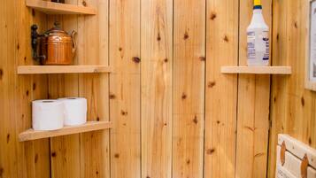 Shower, towels, soap, shampoo