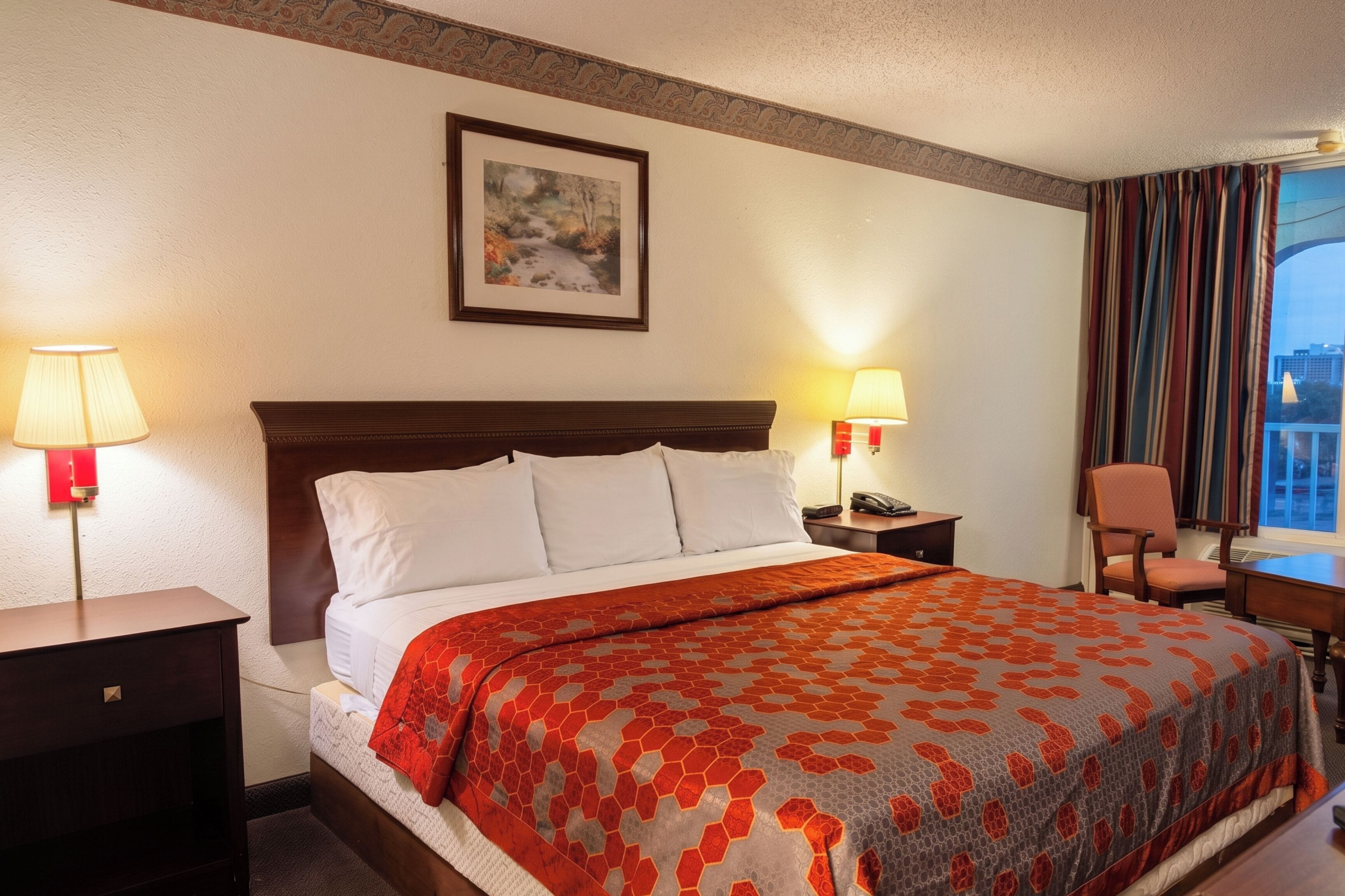 Desk, free WiFi, bed sheets