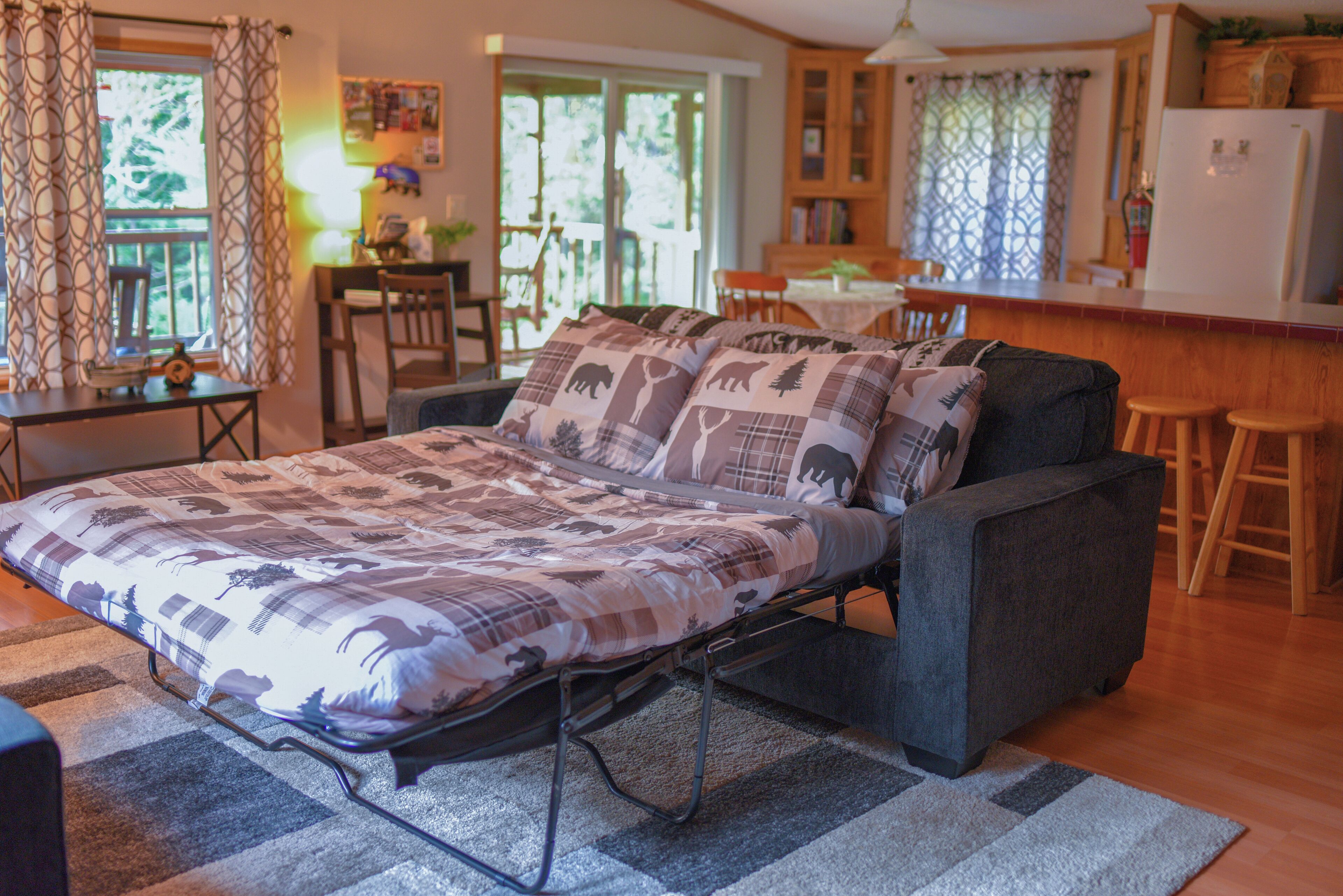 Una Smart TV, una chimenea, un reproductor de DVD, libros