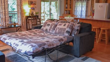 Una Smart TV, una chimenea, un reproductor de DVD, libros