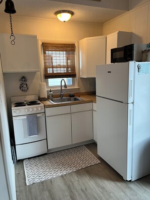 Full-sized fridge, microwave, oven, stovetop