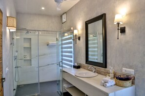 Shower, rainfall showerhead, designer toiletries, hair dryer - FHR Wilderness Lodge Chandigarh by TUTC (Kharar)