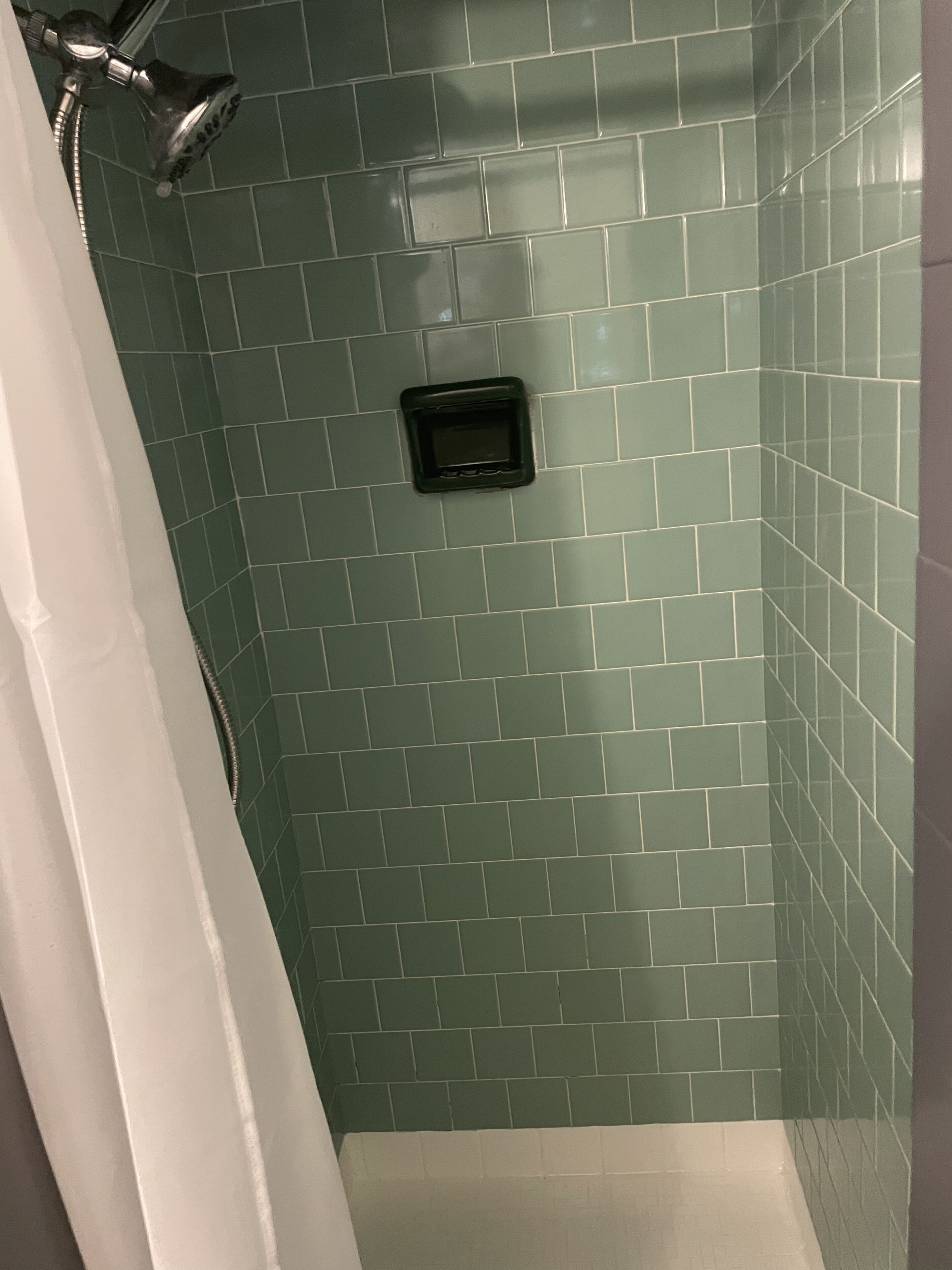 Regadera, toallas, jabón, shampoo 