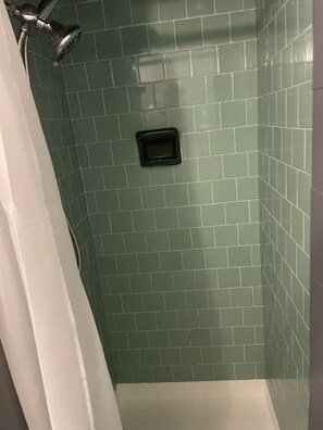 Shower, towels, soap, shampoo