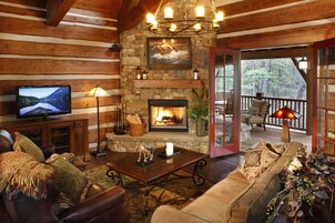 50-inch Smart TV with cable channels, TV, fireplace
