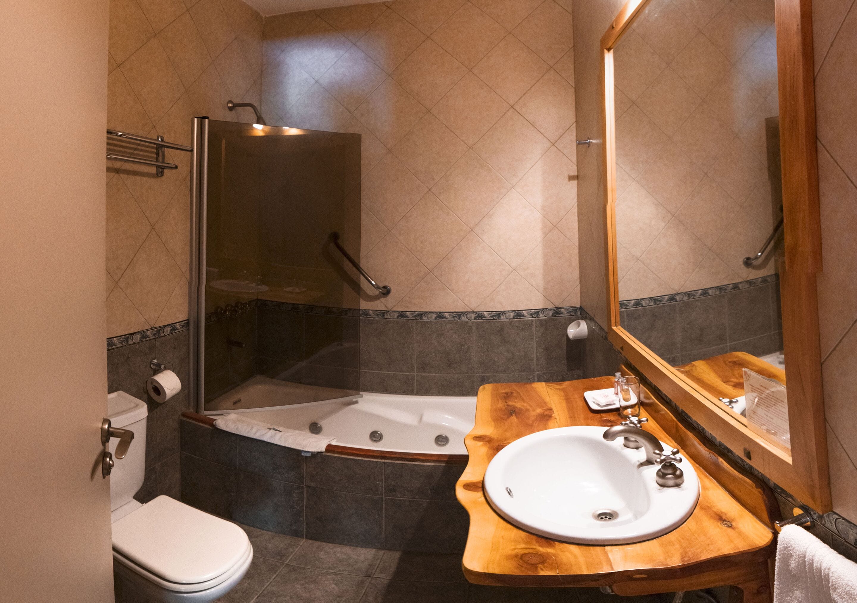 Une salle de bain avec une baignoire, un lavabo, des toilettes et une douche.