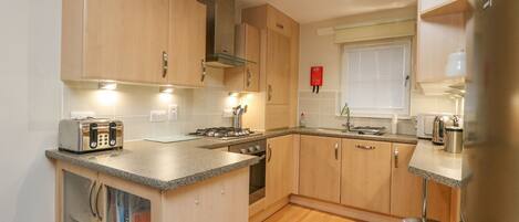 Fridge, dishwasher, electric kettle, toaster