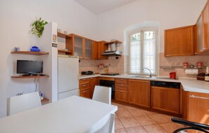 Kühlschrank, Herdplatte, Geschirrspüler, Kochgeschirr/Geschirr/Besteck