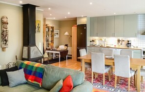 TV, fireplace