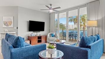 Smart TV, fireplace, table tennis, books