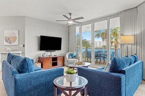 Smart TV, fireplace, table tennis, books