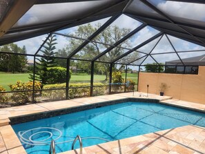 Lanai covered, in-ground salt water pool